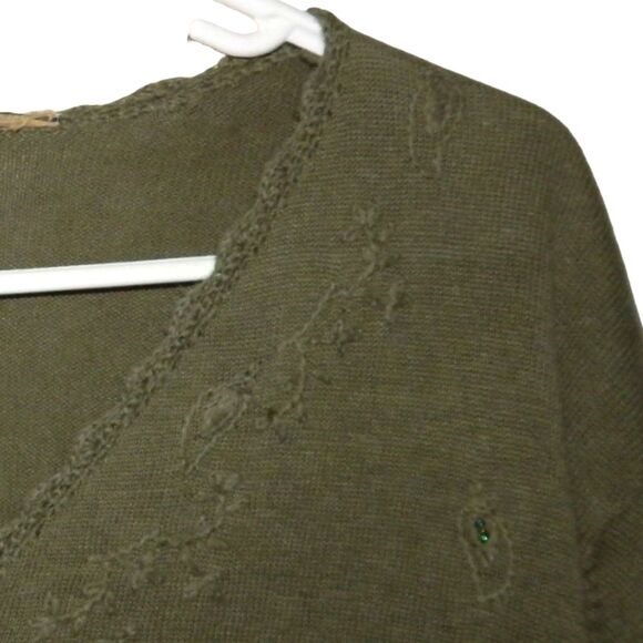 KATHIE LEE women's small thin olive green button front cardigan sweater - Picture 4 of 11